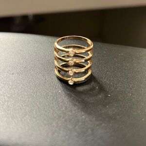 Gold Multi-Band Stackable Ring with Cubic Zirconia Accents